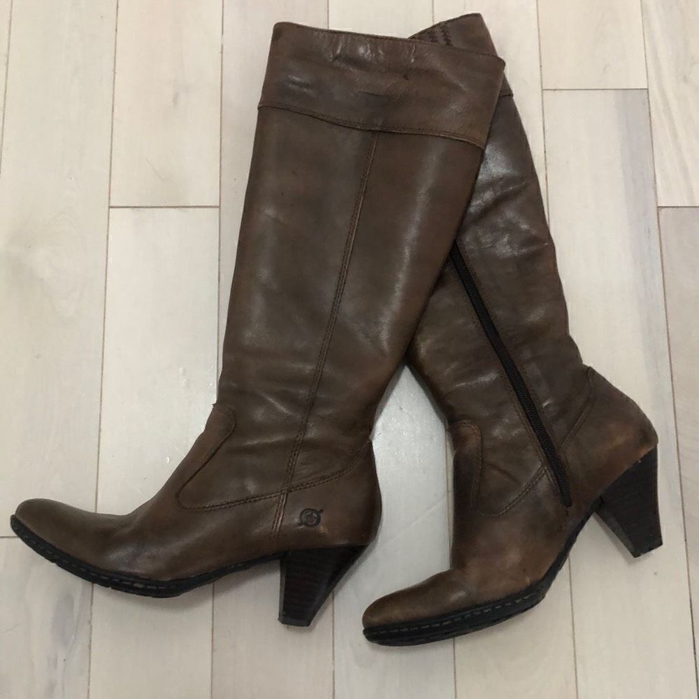 Born Shoes Women's Mallory Style Leather High Boots Brown Size 6
